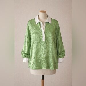 Vintage 100% Silk Green and White Blouse